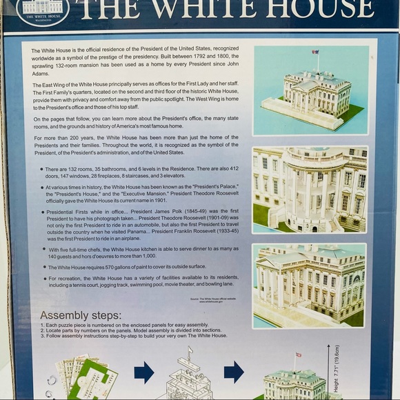 NEW 64 Piece 11" 3D Puzzle Model Kit - The White House Authentic Details Easy. - Picture 5 of 7